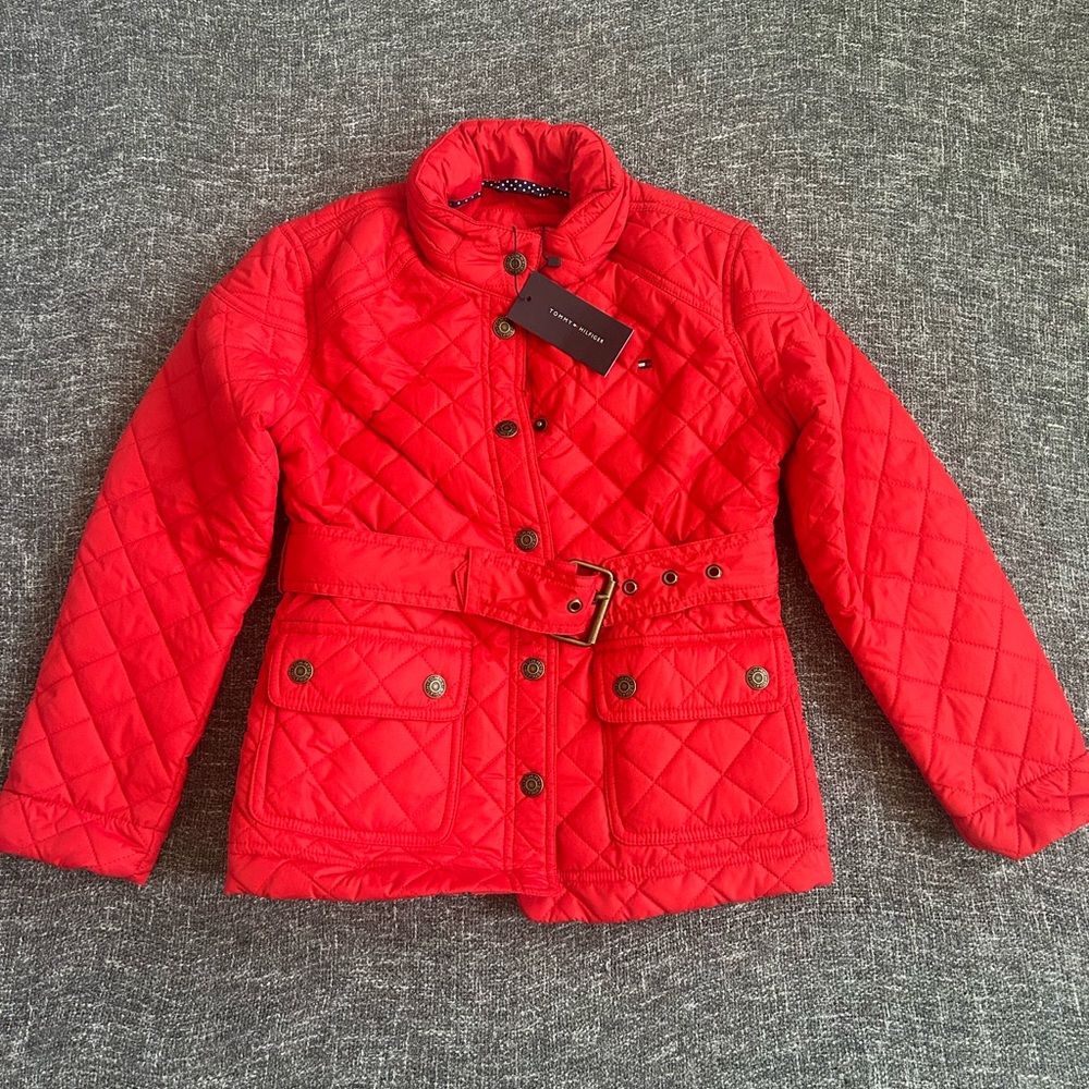 NWT Tommy Hilfiger Red Puffer Jacket with Quilted Design - Kids Medium